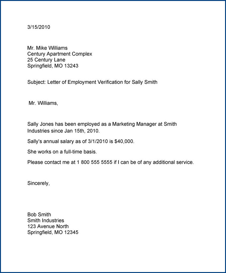 example of employment verification letter template