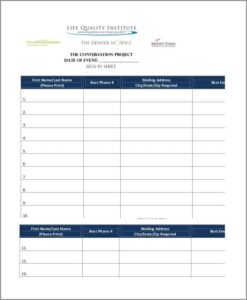 Printable Blank Event Sign-in Sheet Template