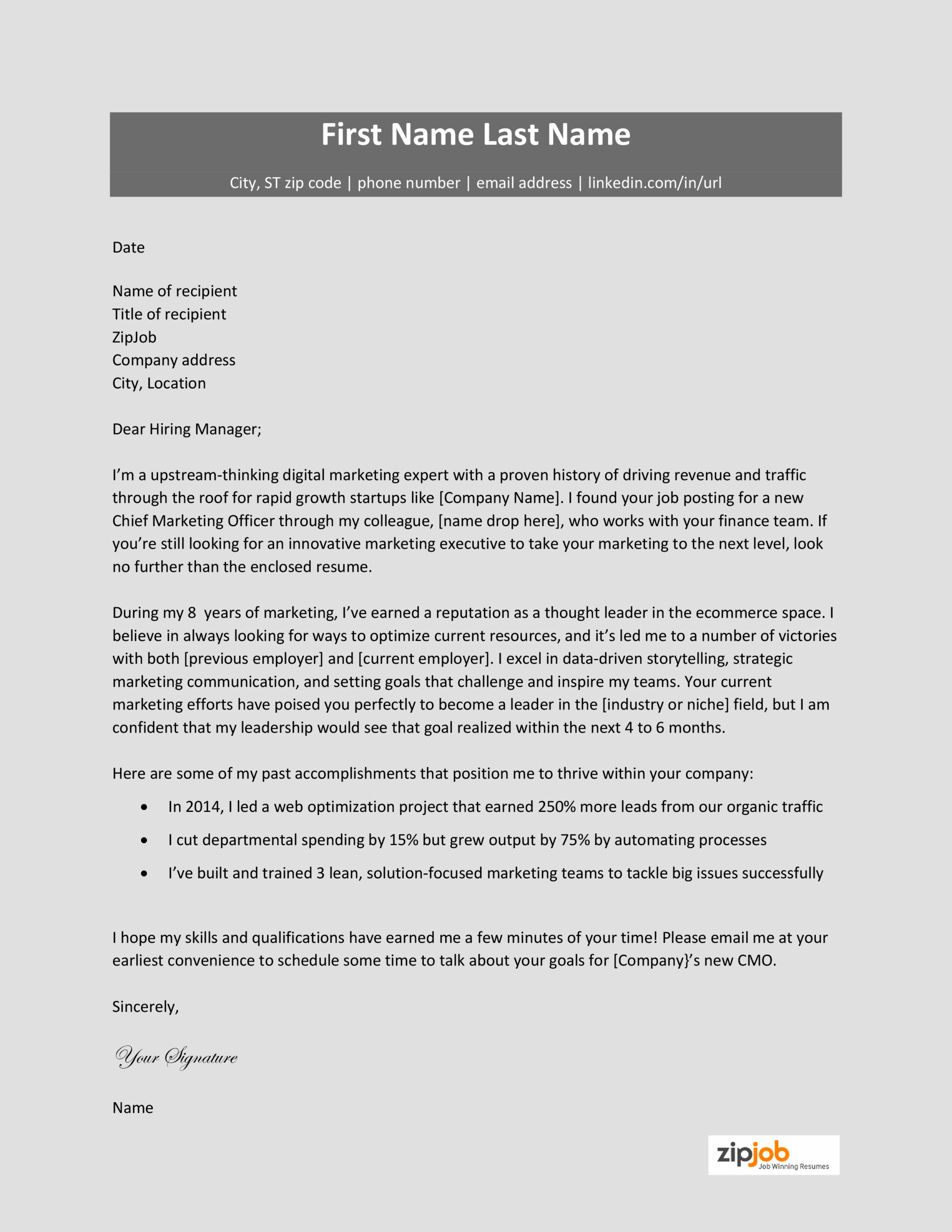 example of executive manager cover letter template