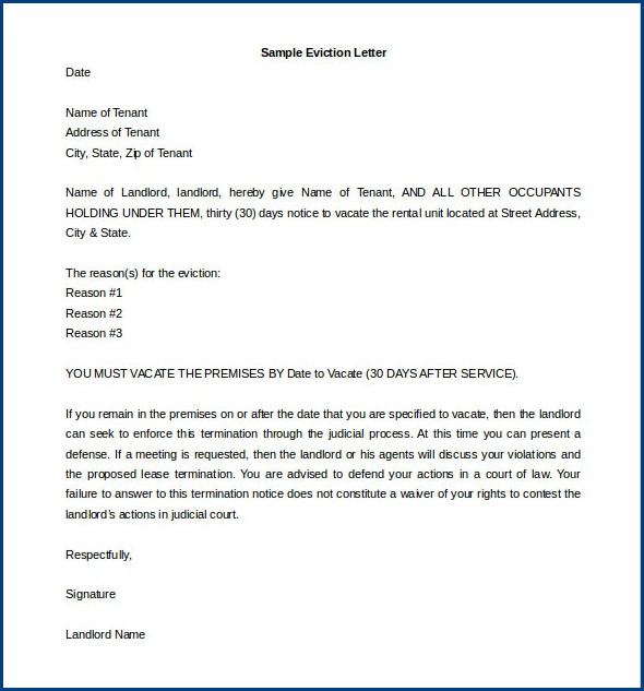 example of family member eviction notice letter template