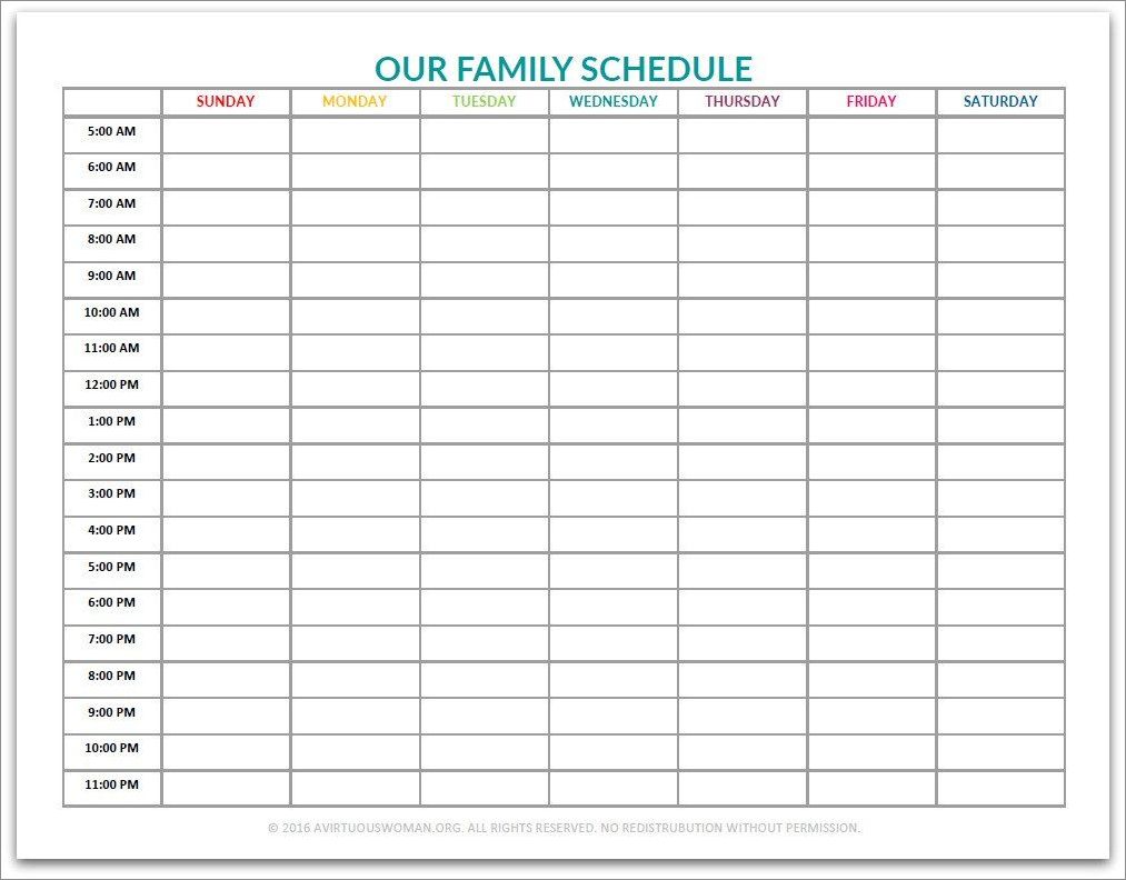 example of family schedule template