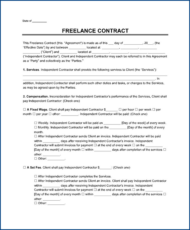 example of freelance contractor agreement template
