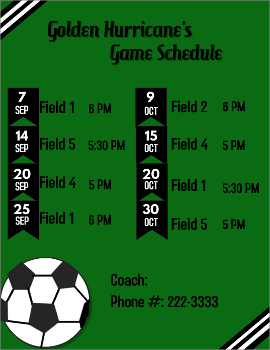 example of game schedule template
