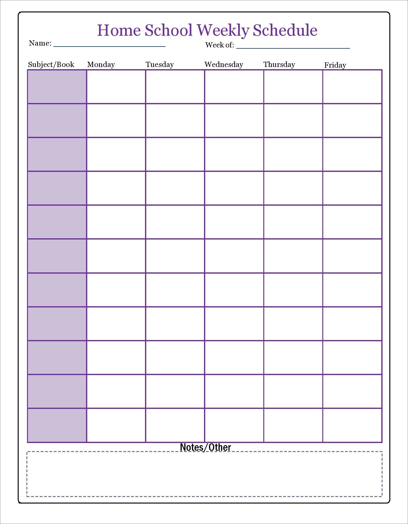 example of homeschool schedule template