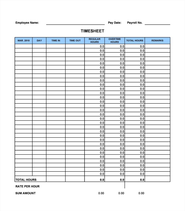 Free Printable Hour Timesheet Template