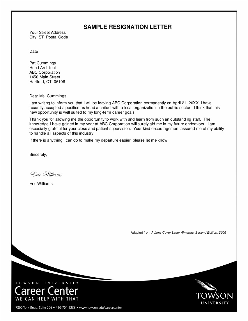 example of human resources resignation letter template
