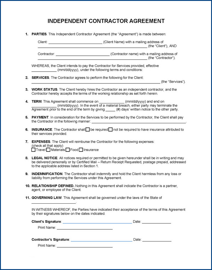example of independent contractor agreement template