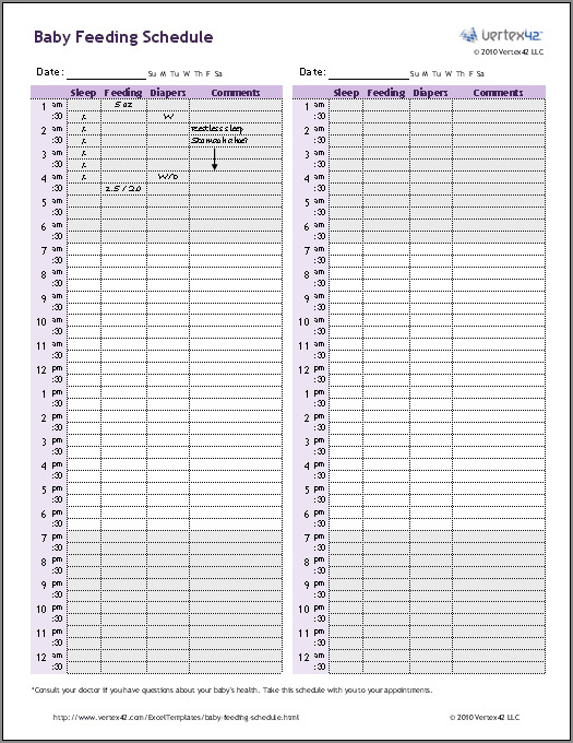 example of infant feeding schedule template