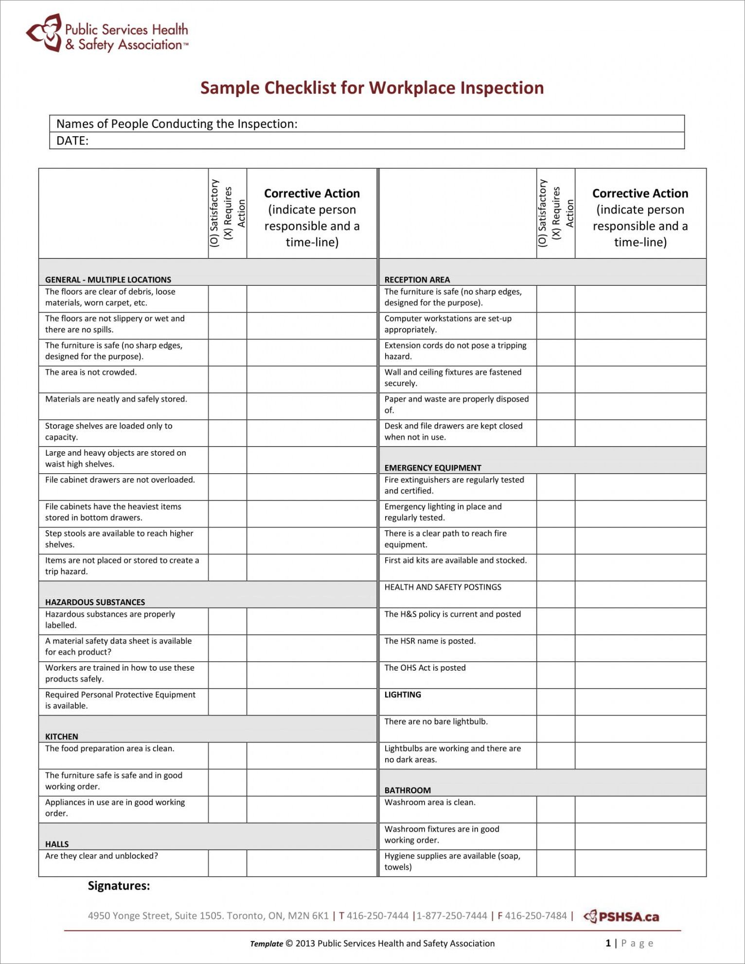 example of inspection checklist template