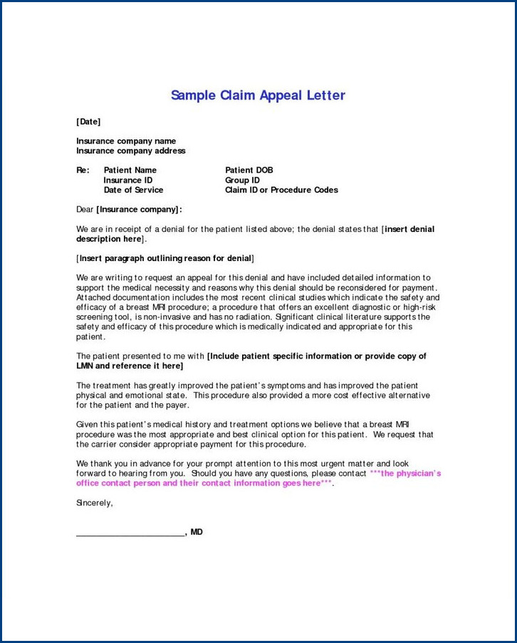 example of insurance appeals letter template