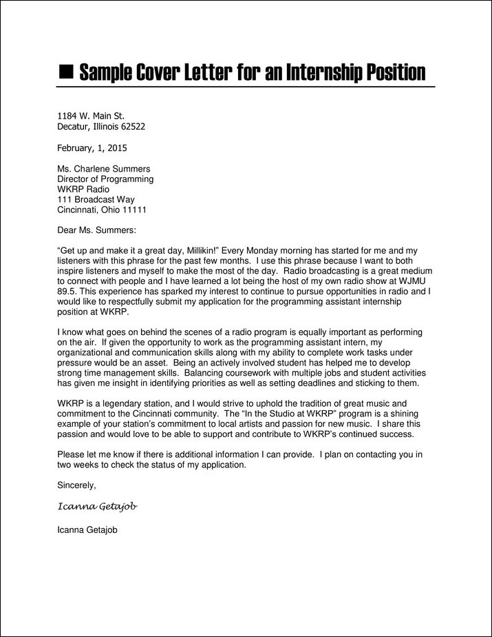 example of internship cover letter template