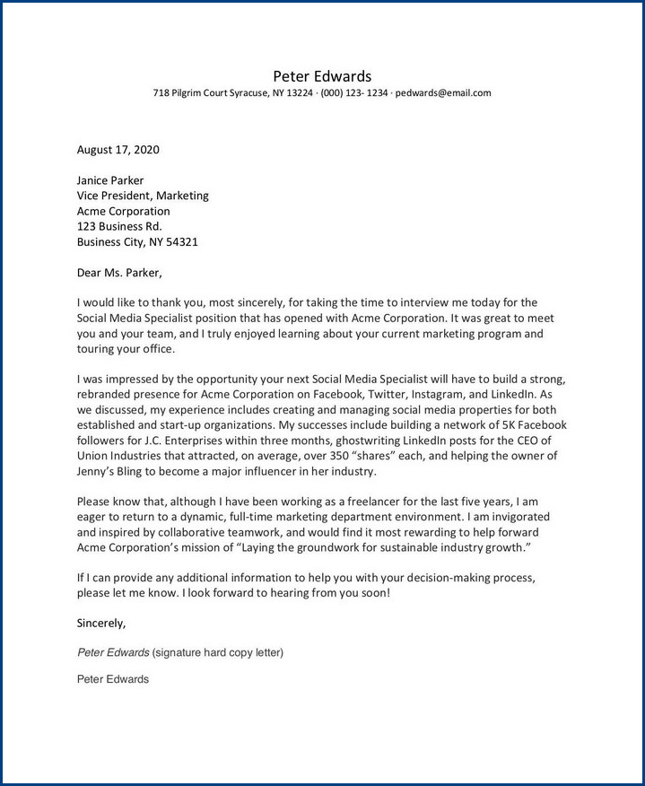 example of job interview thank you letter template