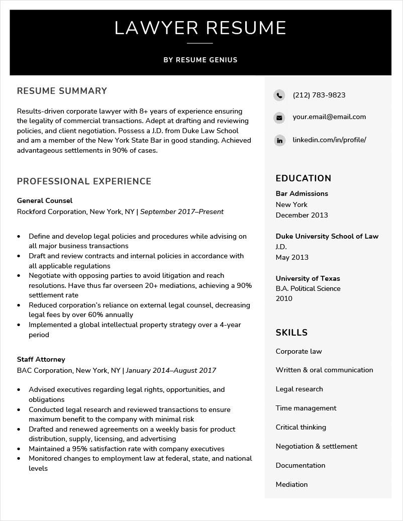 example of lawyer resume template