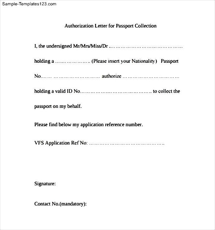 example of letter of authorization template to pick up passport