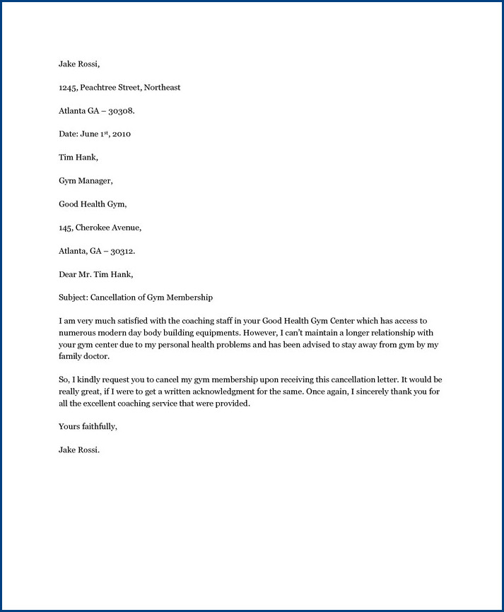example of letter template to cancel gym membership example of letter template to cancel gym membership