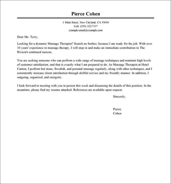 example of massage therapy cover letter