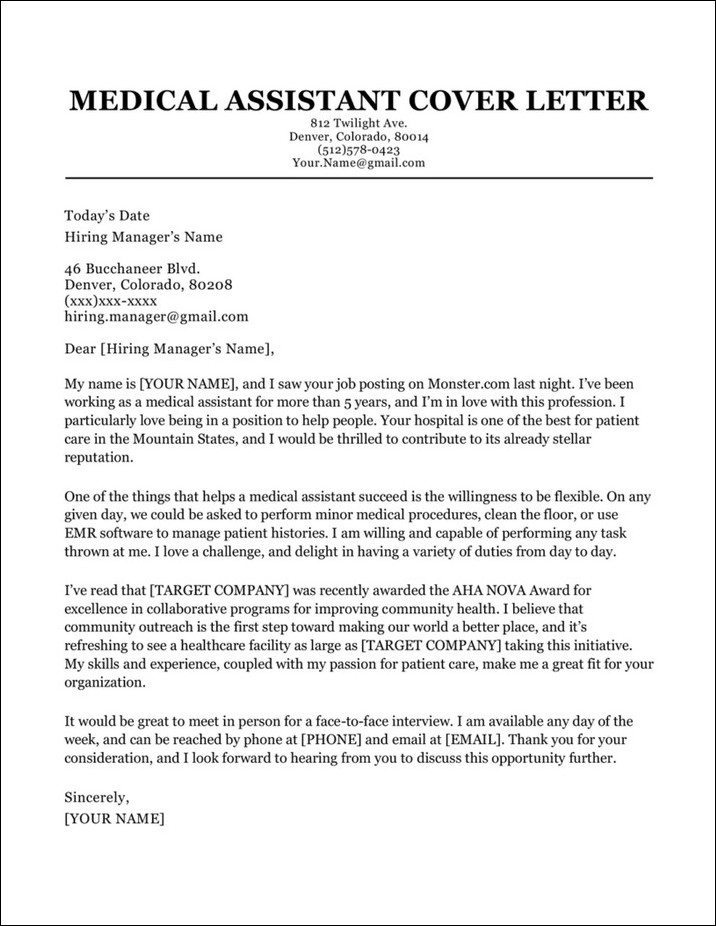 example of medical assistant cover letter template