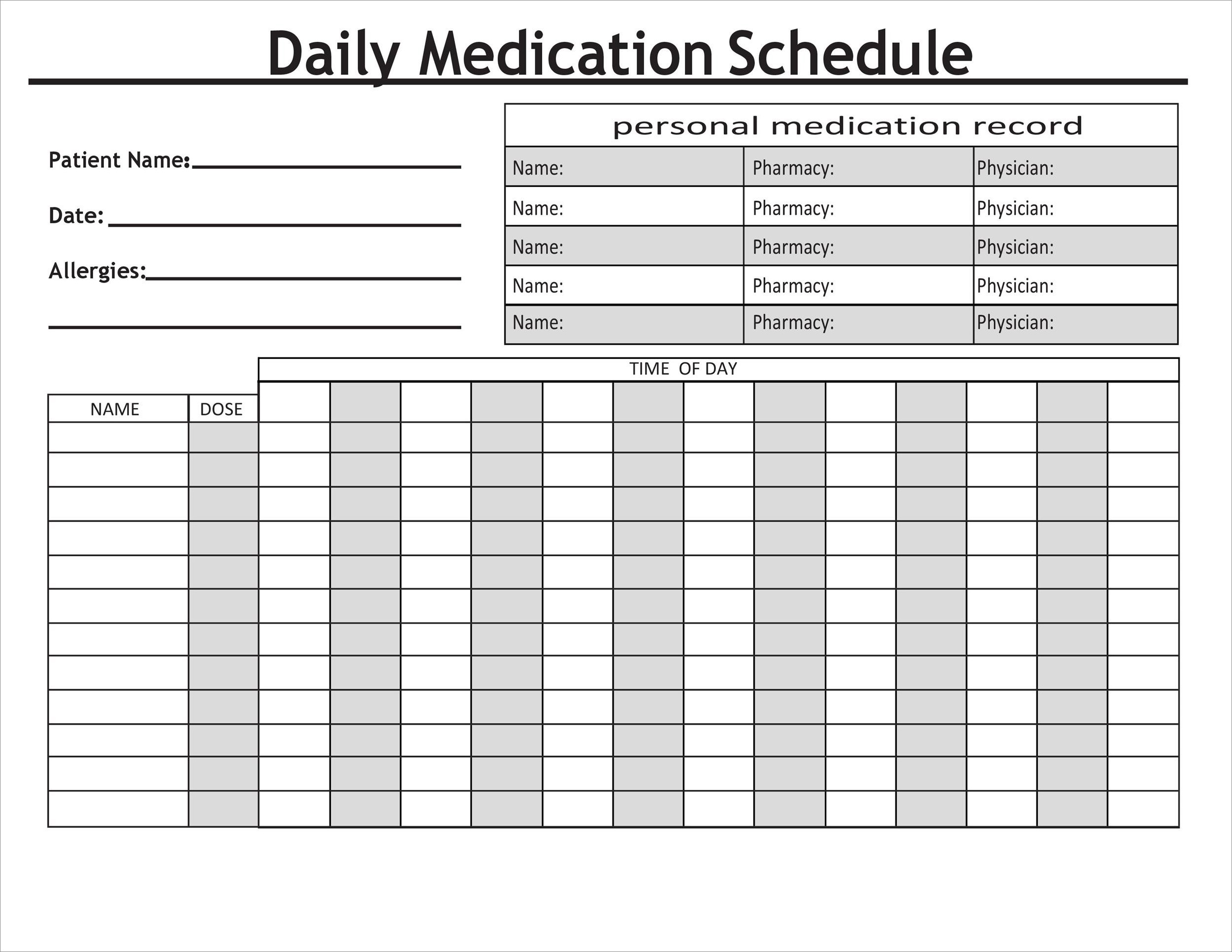 example of medicine schedule template