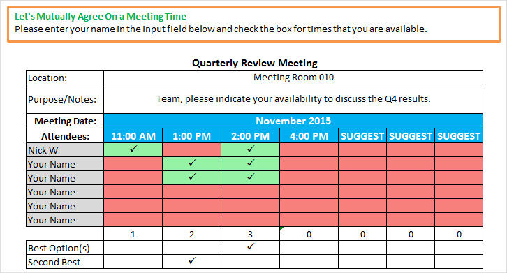 example of meeting schedule excel template