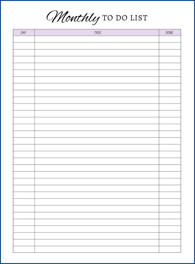 example of monthly to do list template