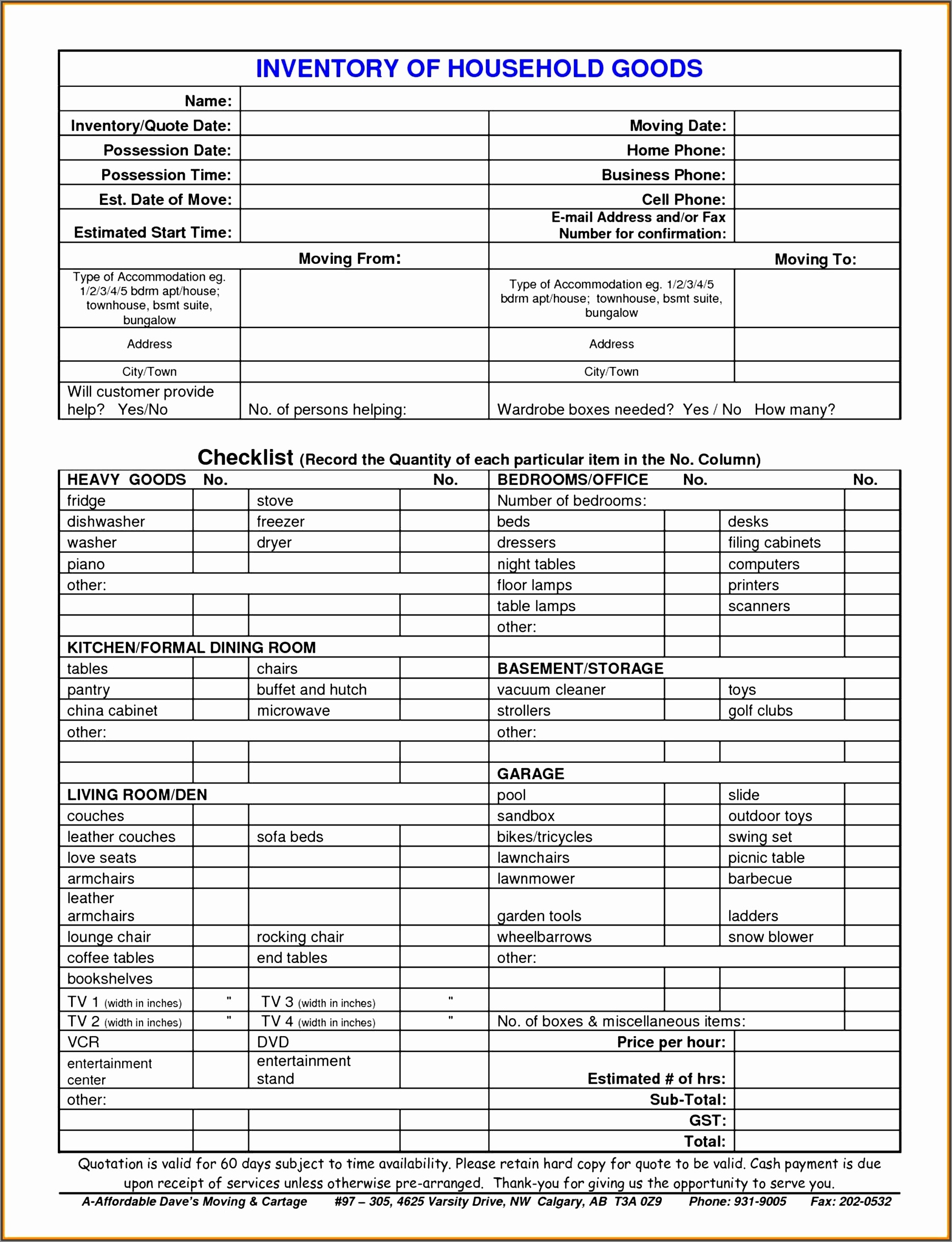 example of moving packing list template