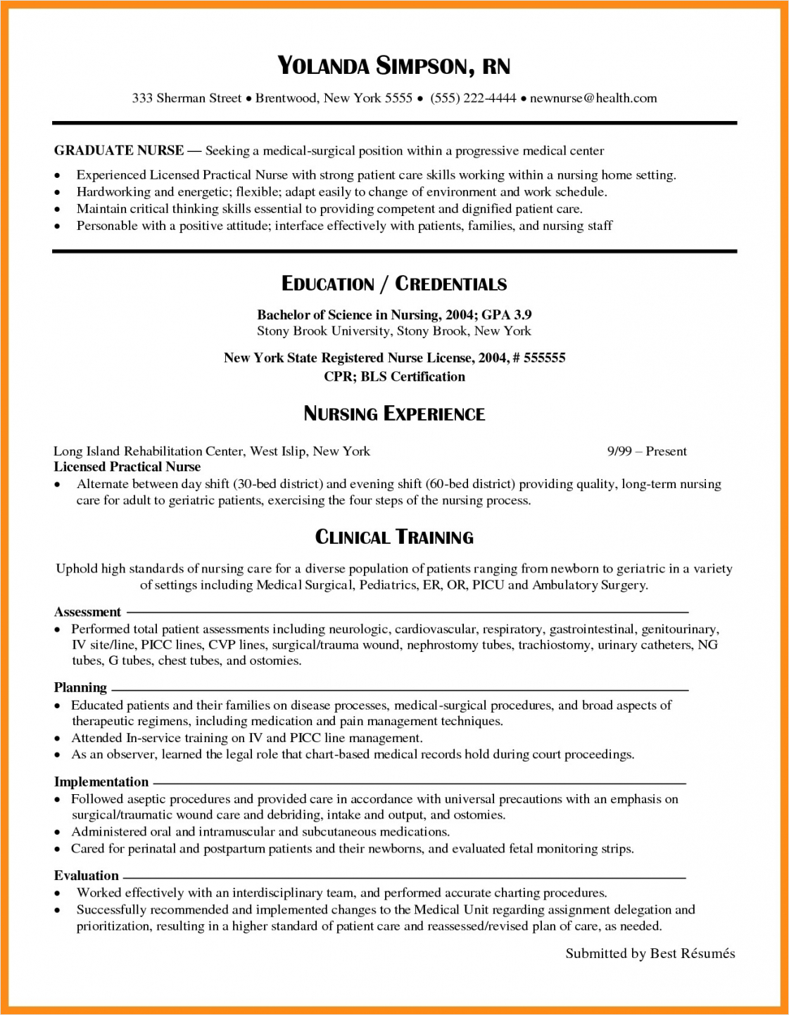 example of new grad nursing resume template