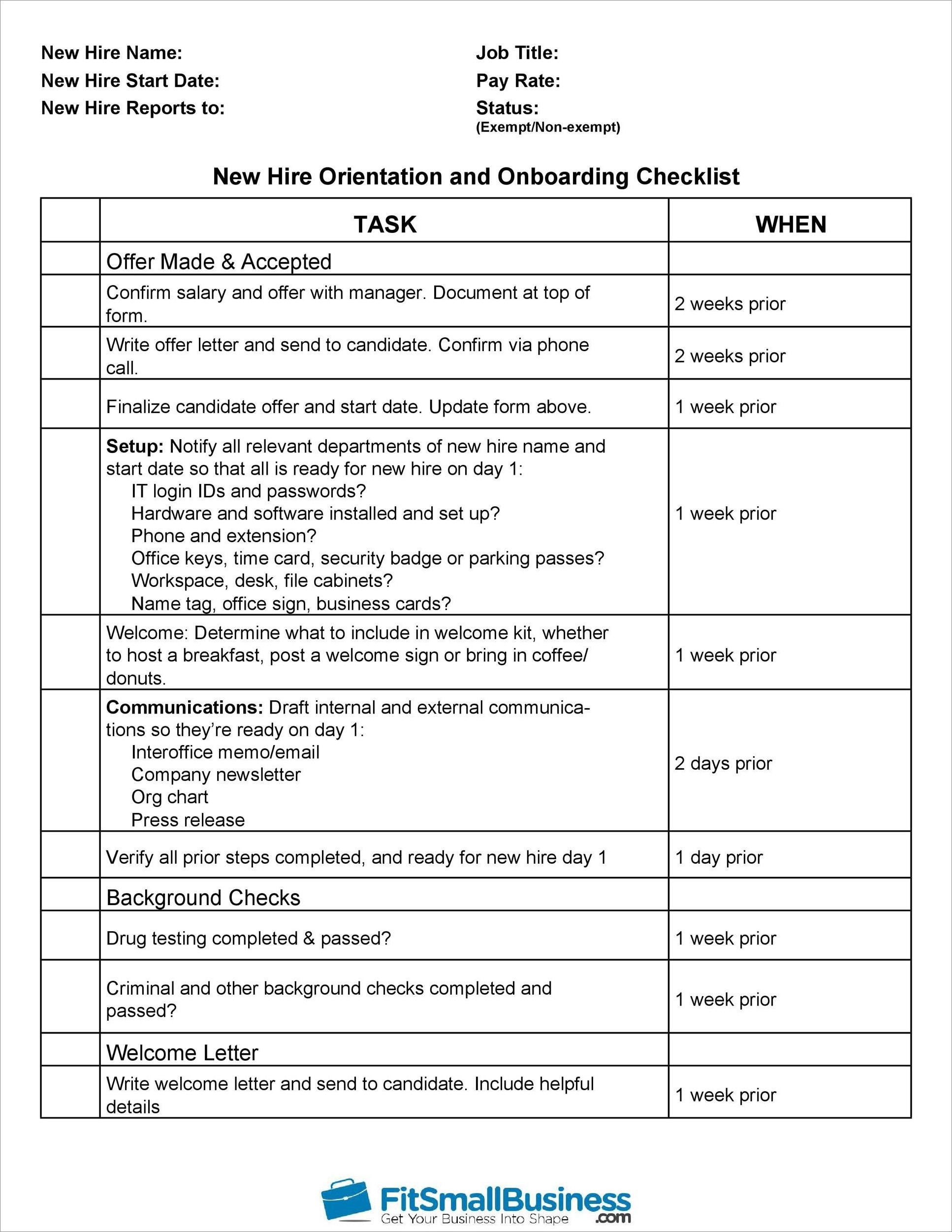 example of new hire checklist template