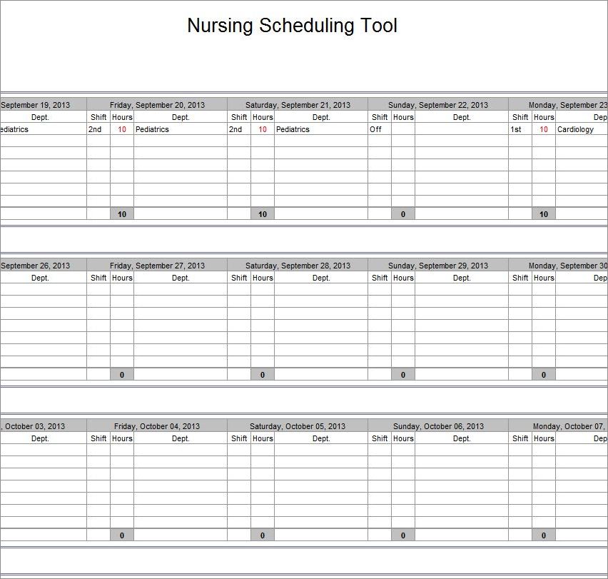example of nurse schedule template