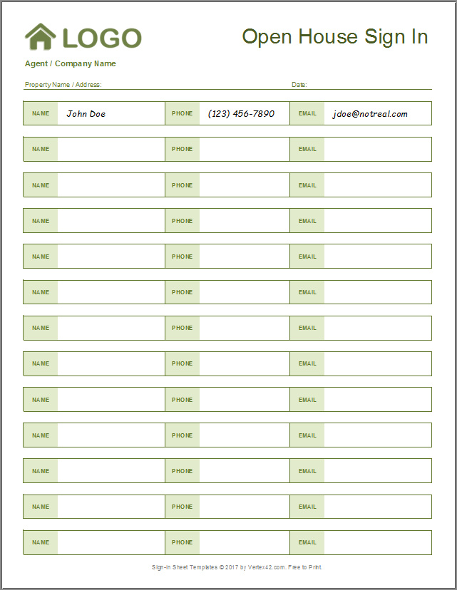example of open house sign in sheet template