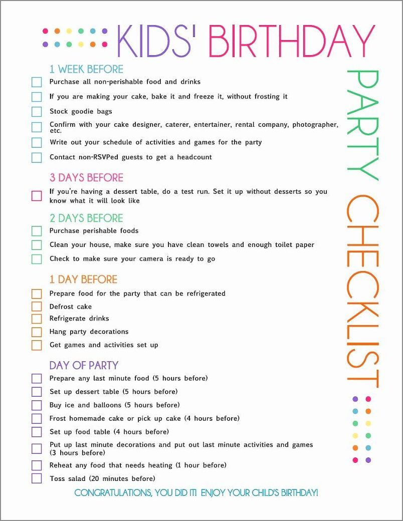example of party checklist template