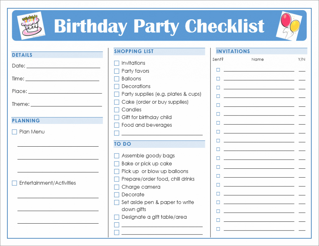 example of party planning checklist template