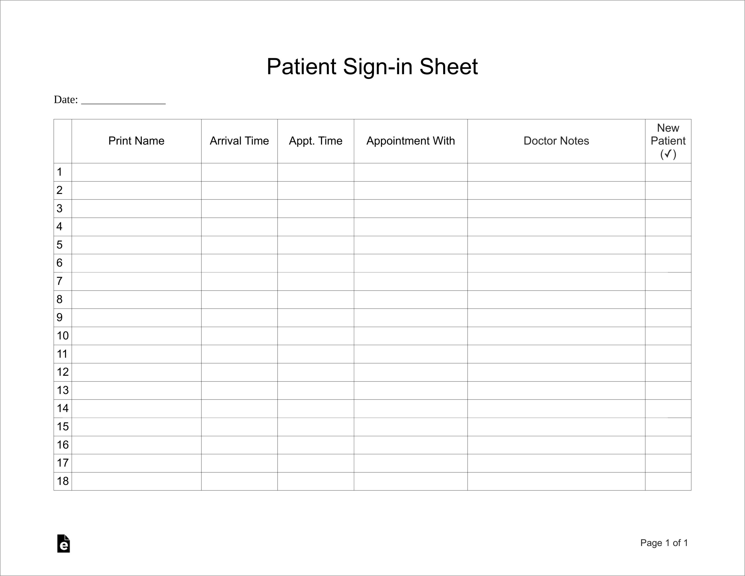 example of patient sign in sheet template