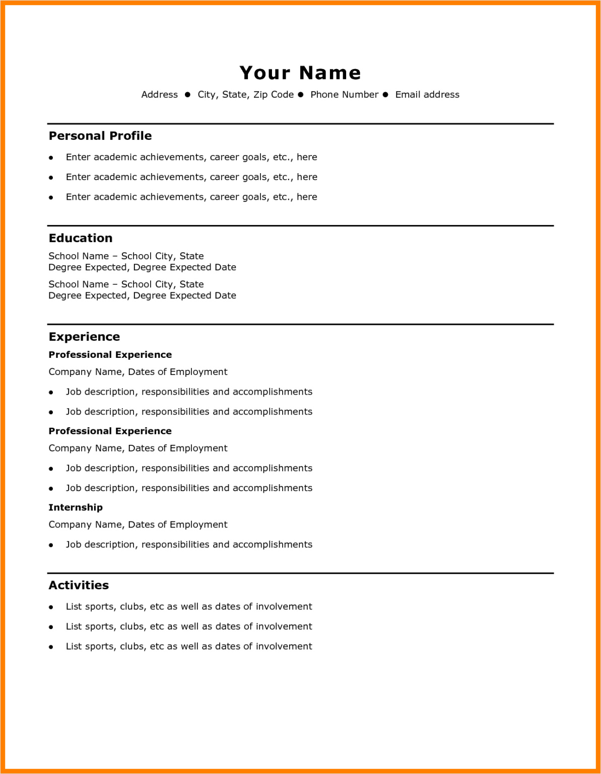 example of plain resume template