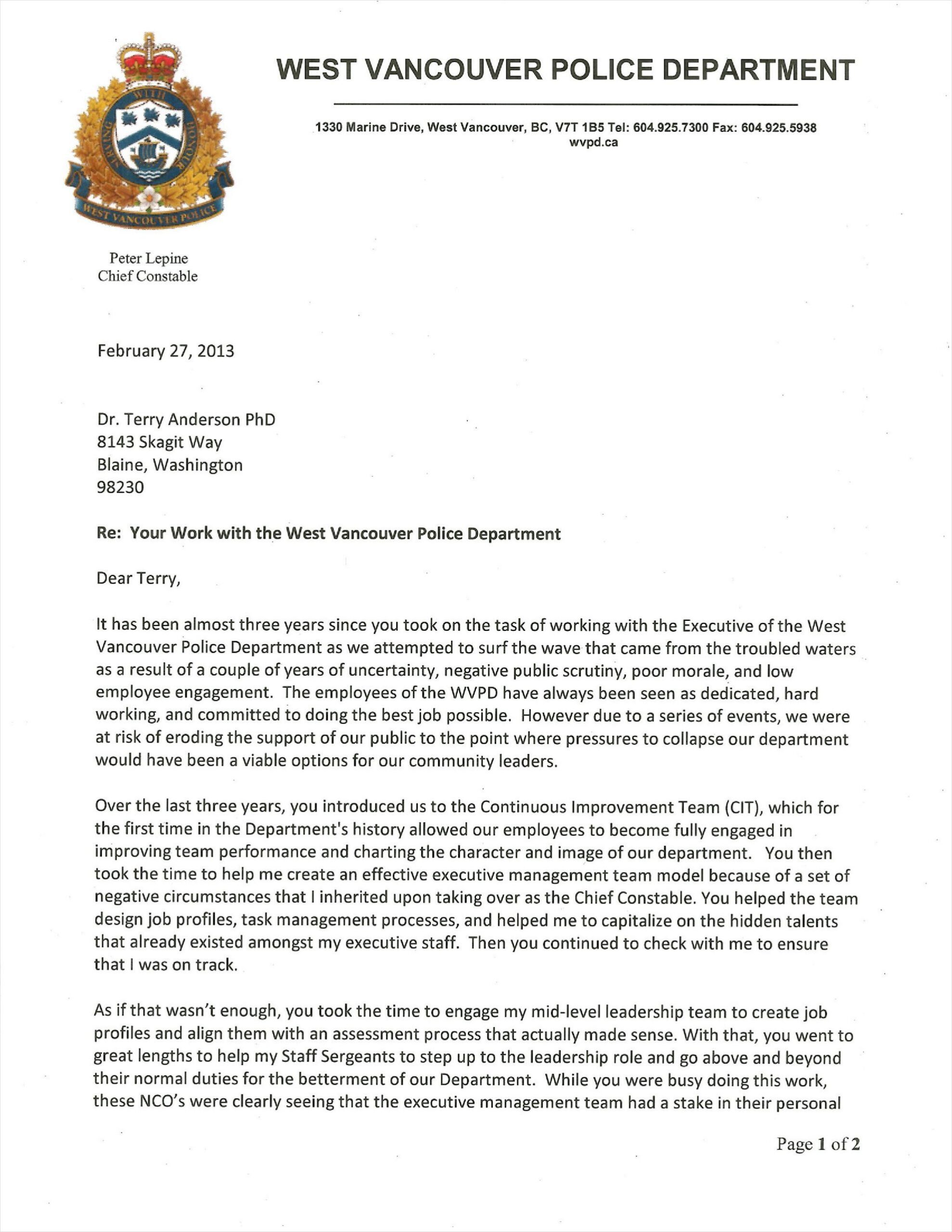 example of police officer recommendation letter template