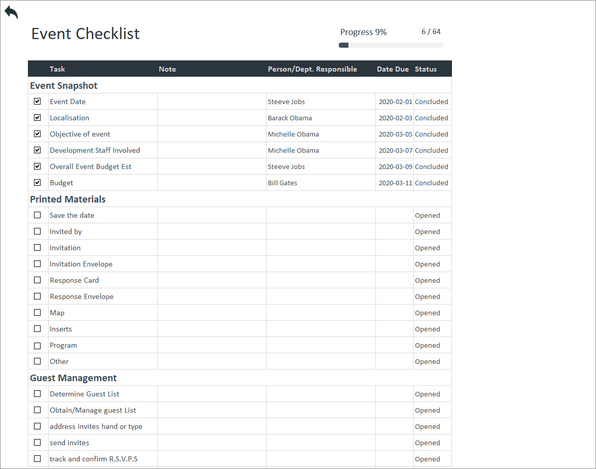 example of printable event checklist template