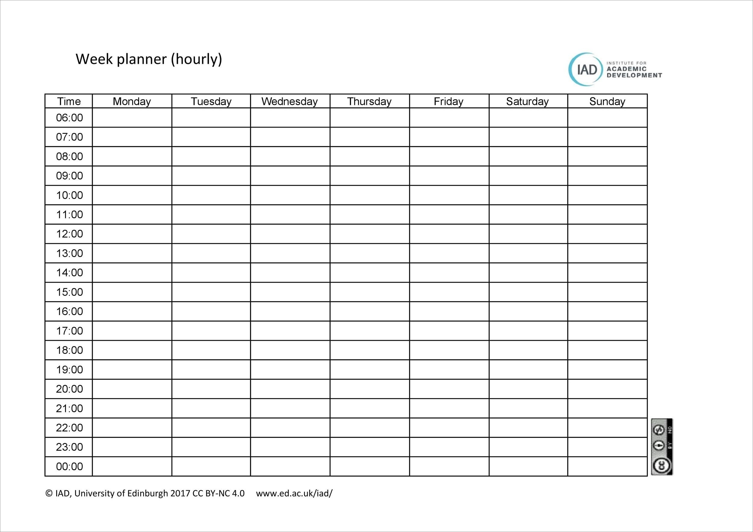 example of printable hourly schedule template