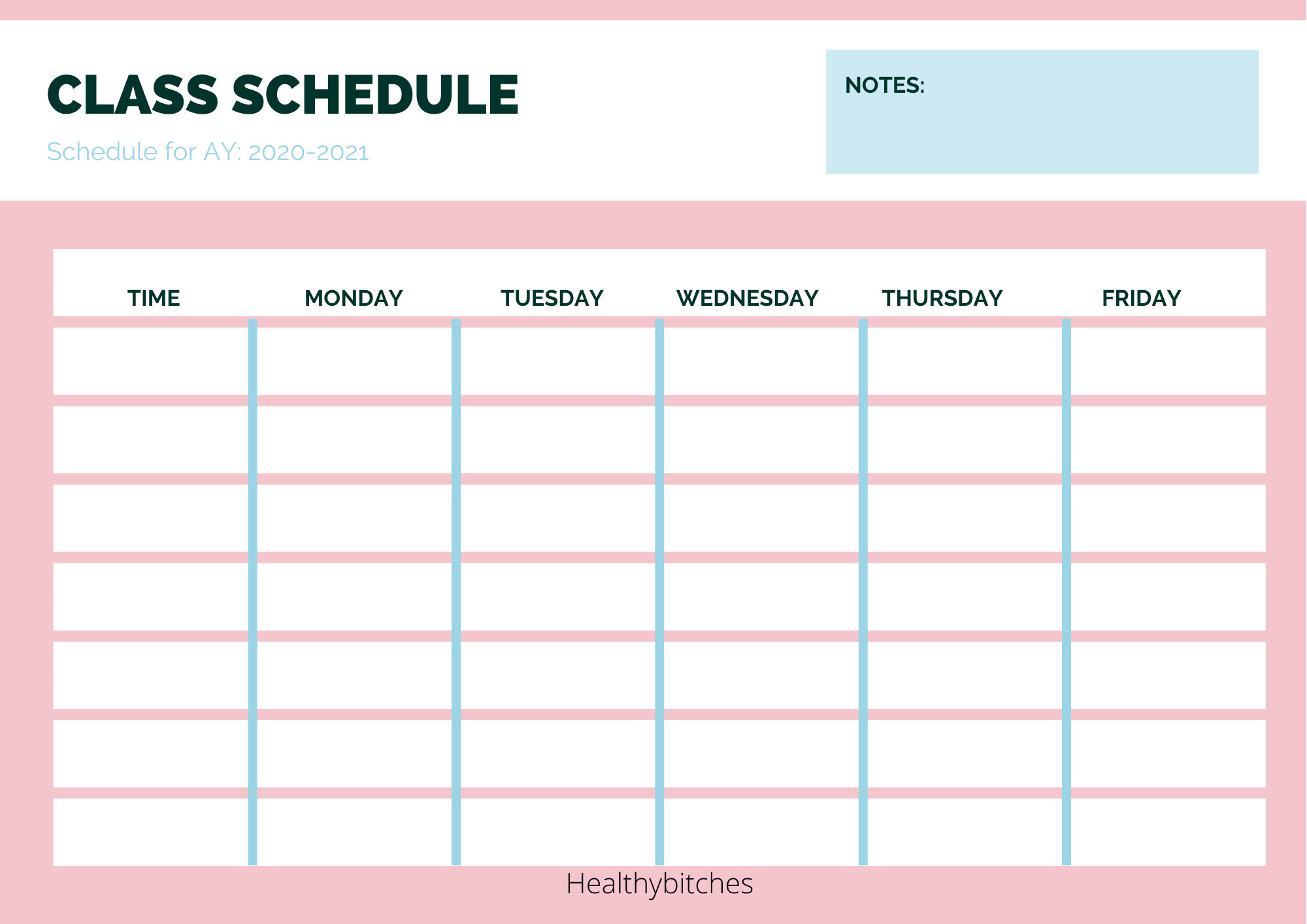 example of printable student schedule template