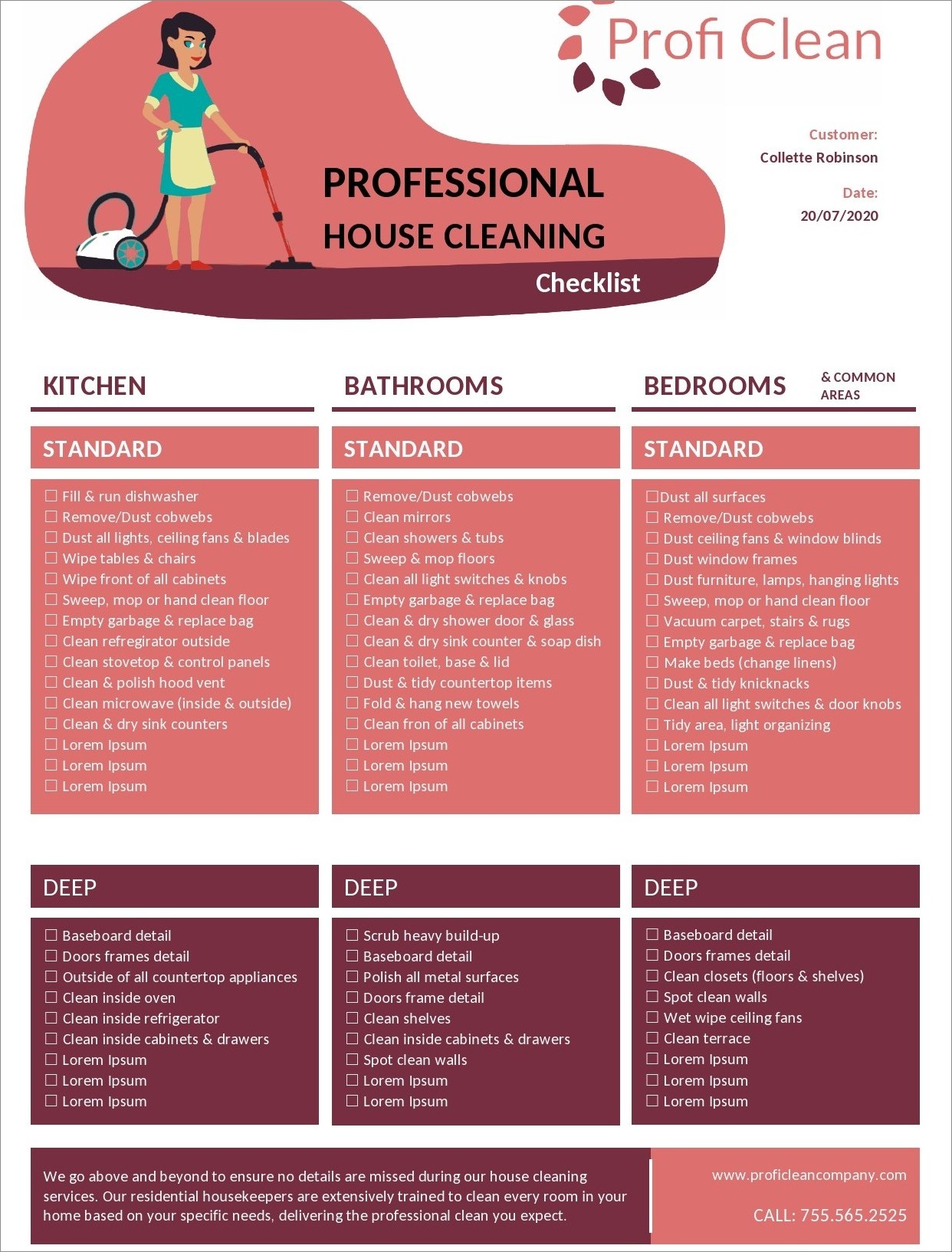 example of professional house cleaning checklist template