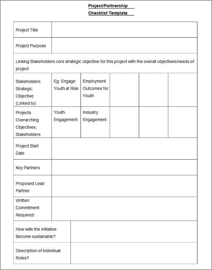 example of project checklist template