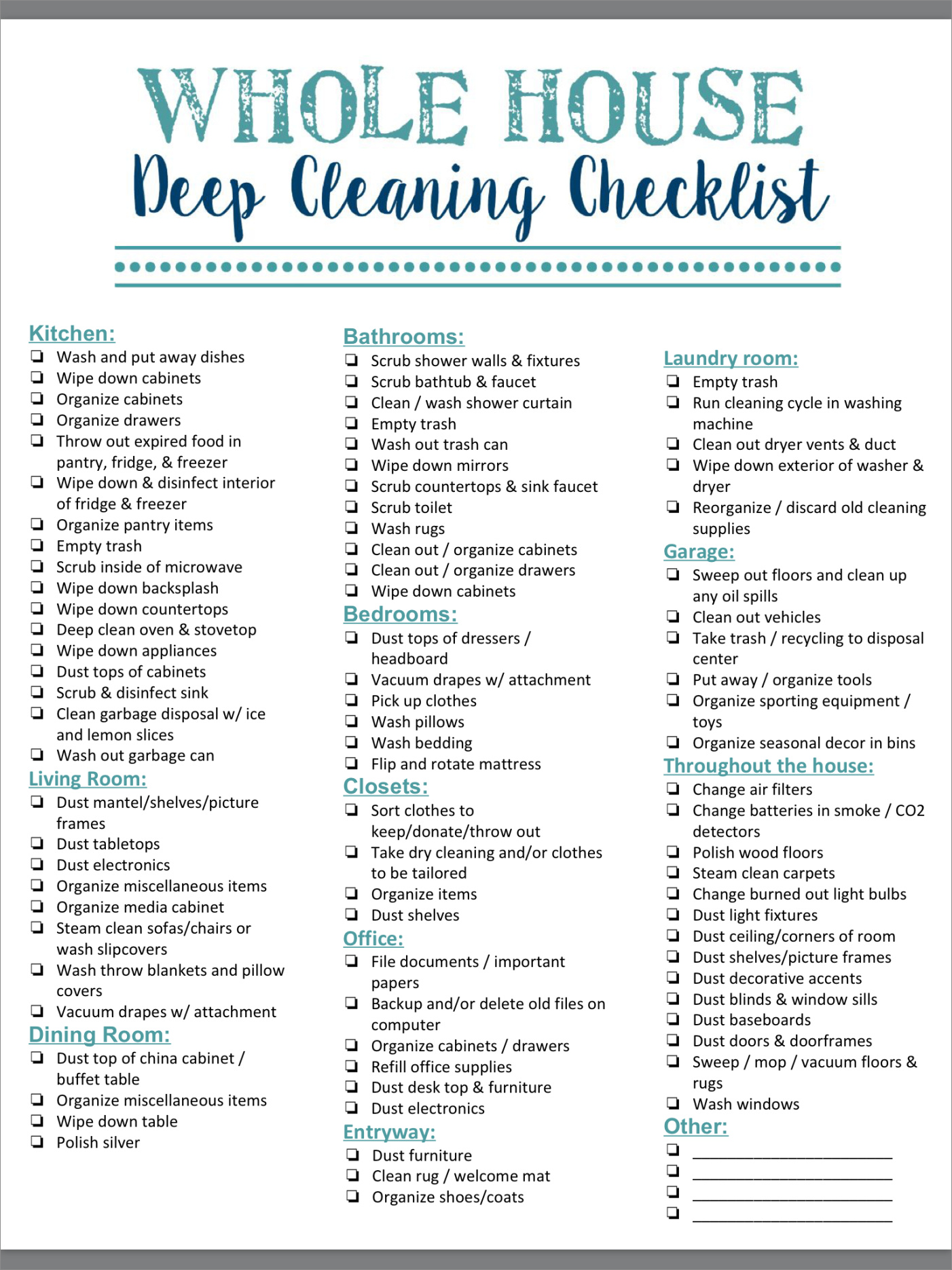 example of residential cleaning checklist template