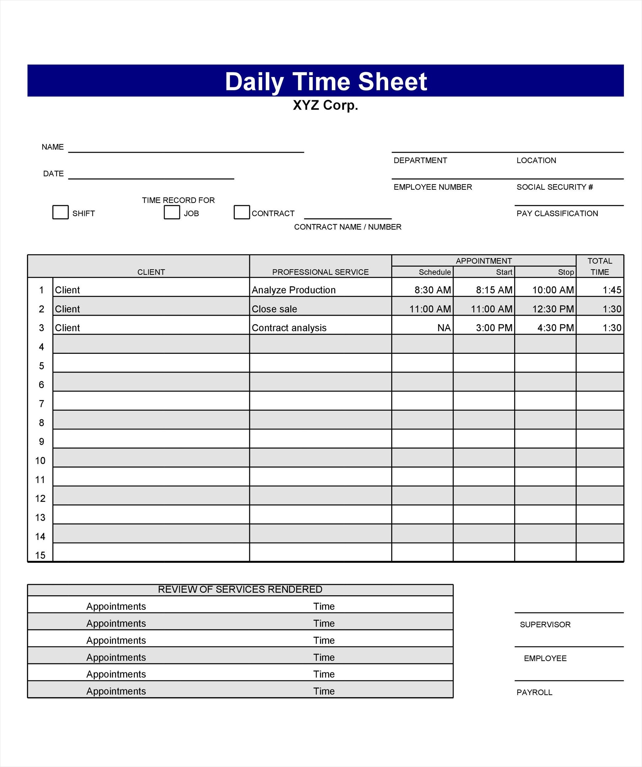 example of salaried employee timesheet template