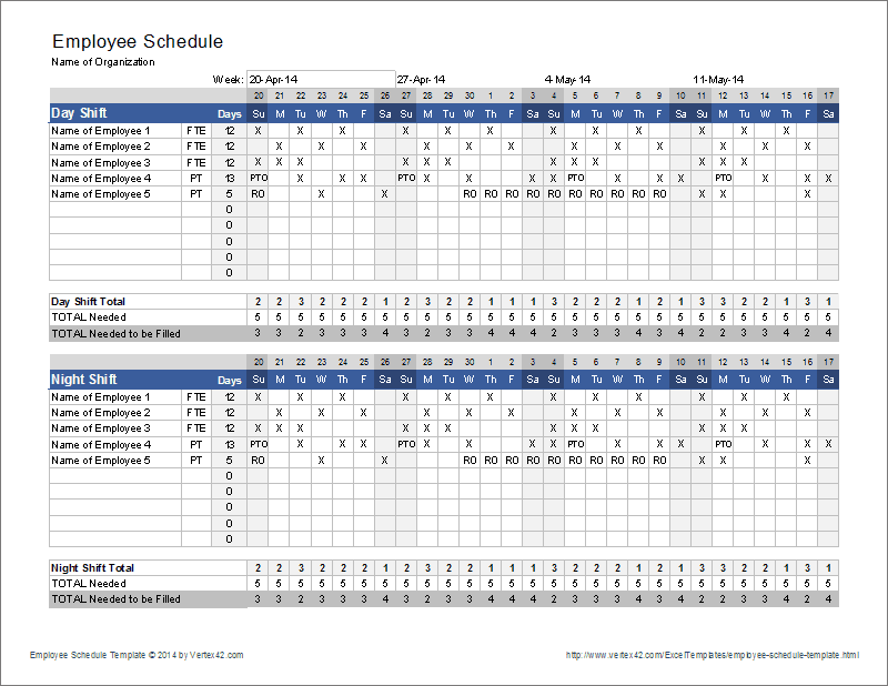 example of schedule template for employees