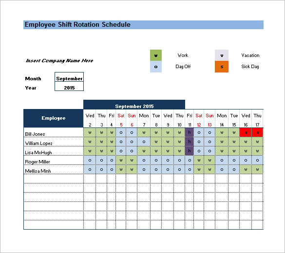 example of shift rotation schedule template