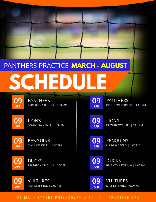 example of soccer schedule template