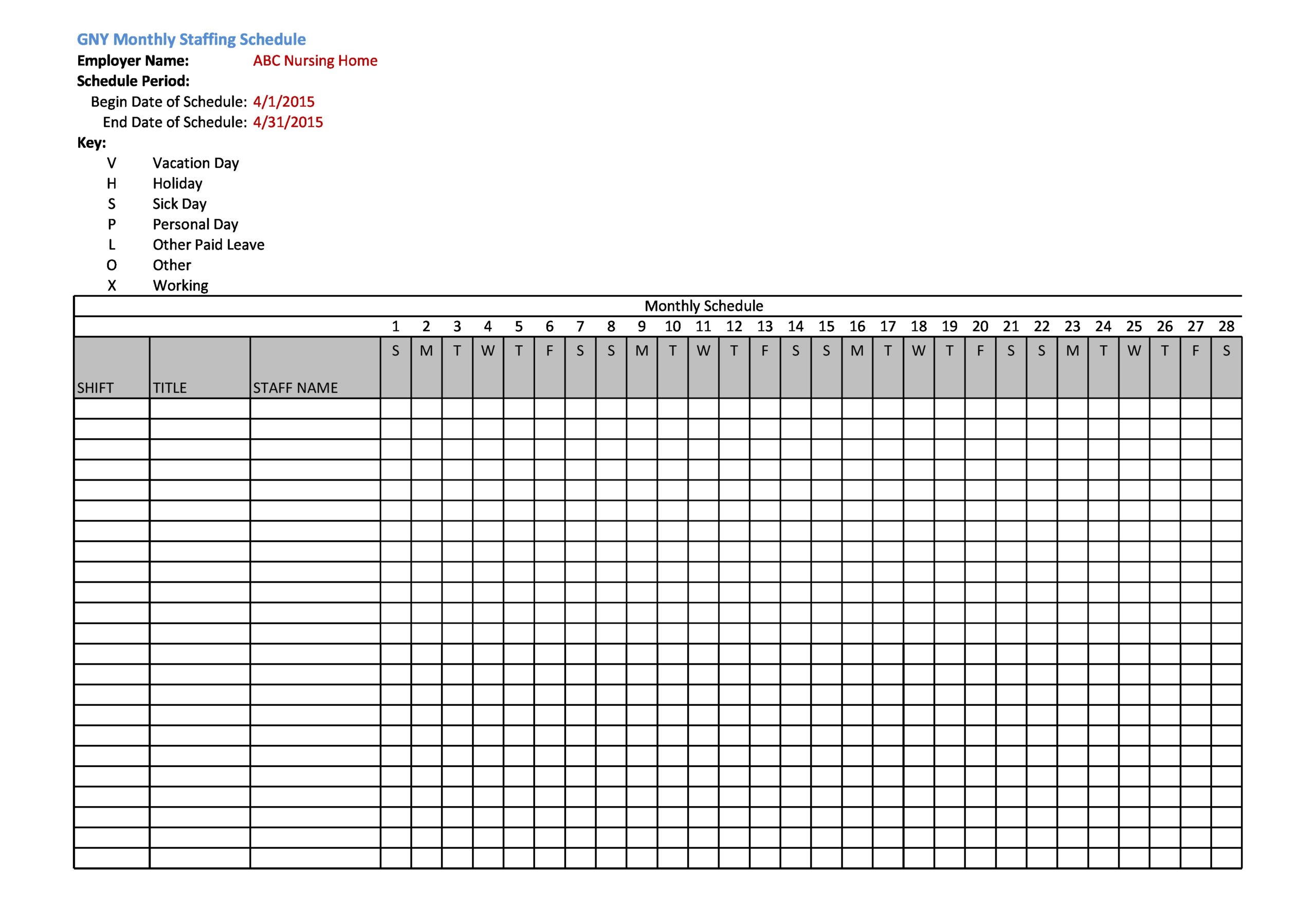 example of staff work schedule template