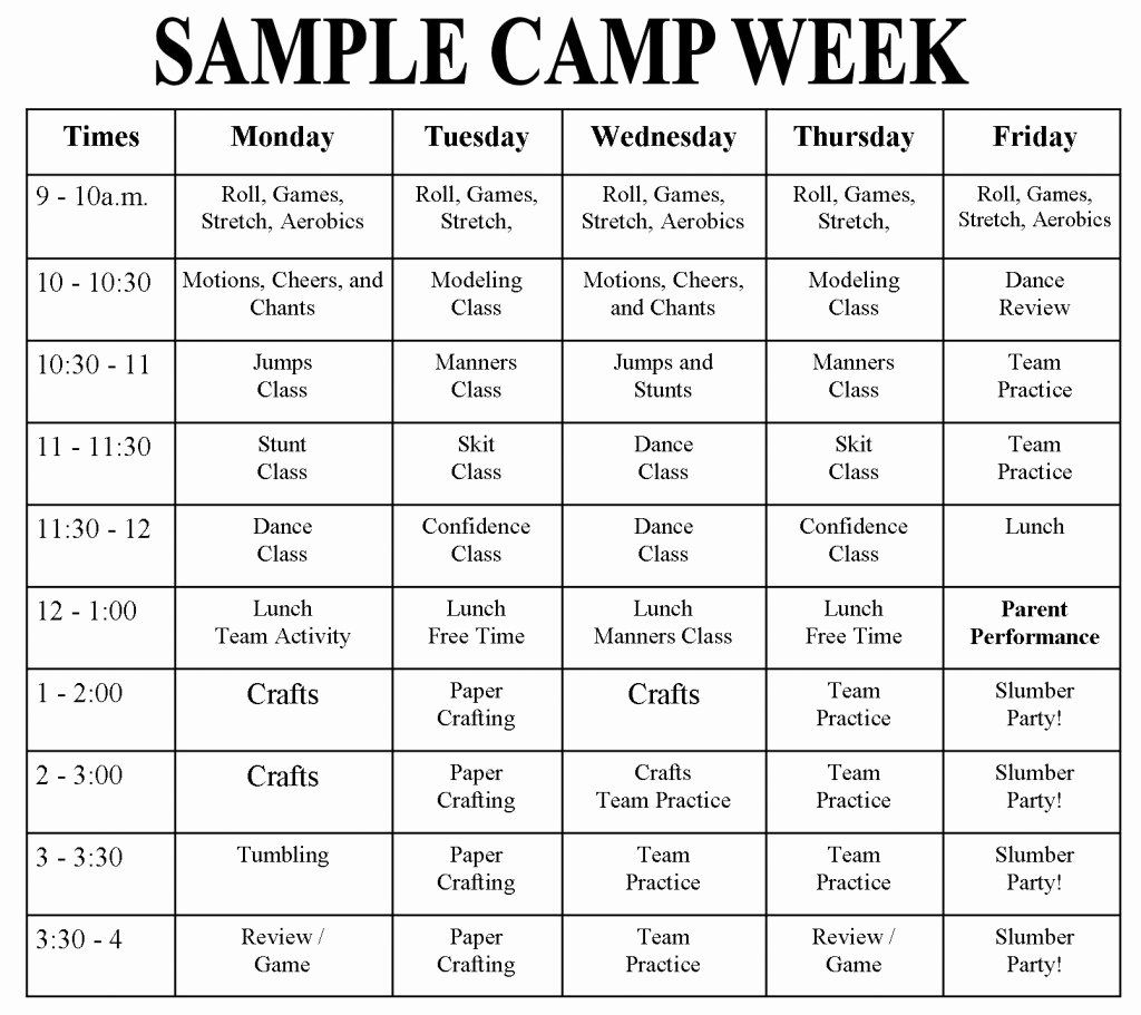 example of summer camp schedule template