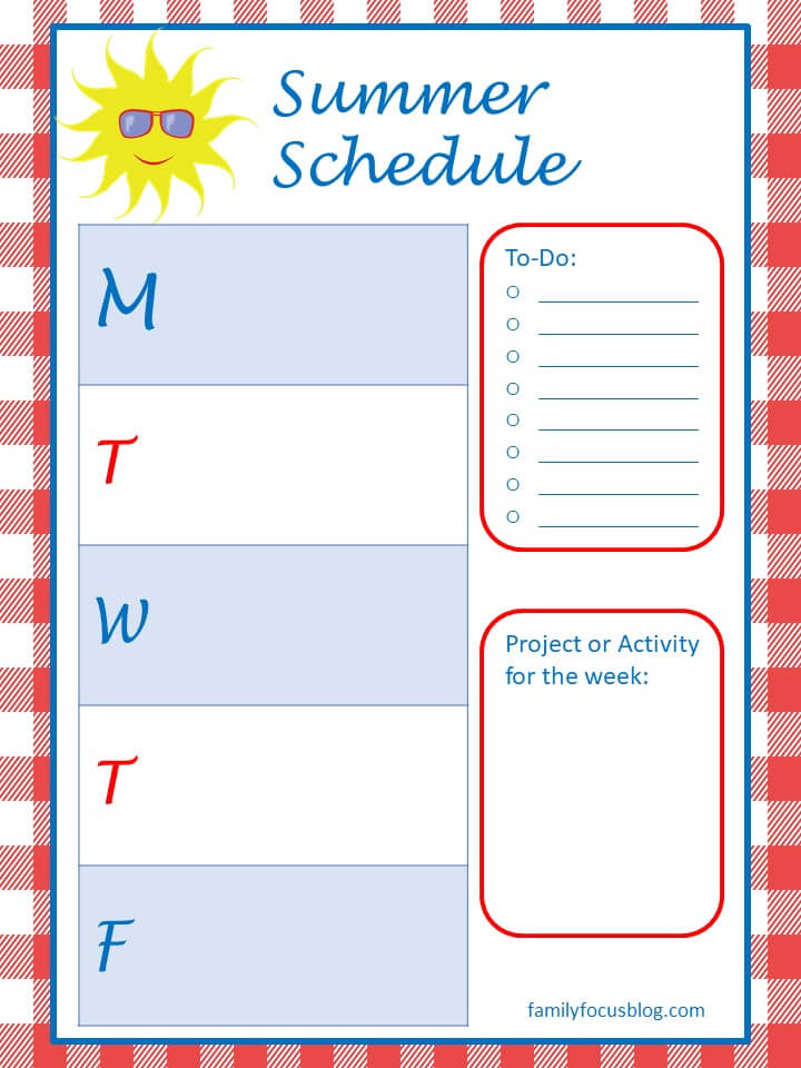 example of summer schedule template