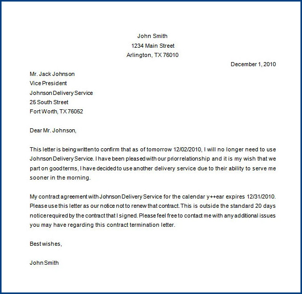 example of termination of service letter template