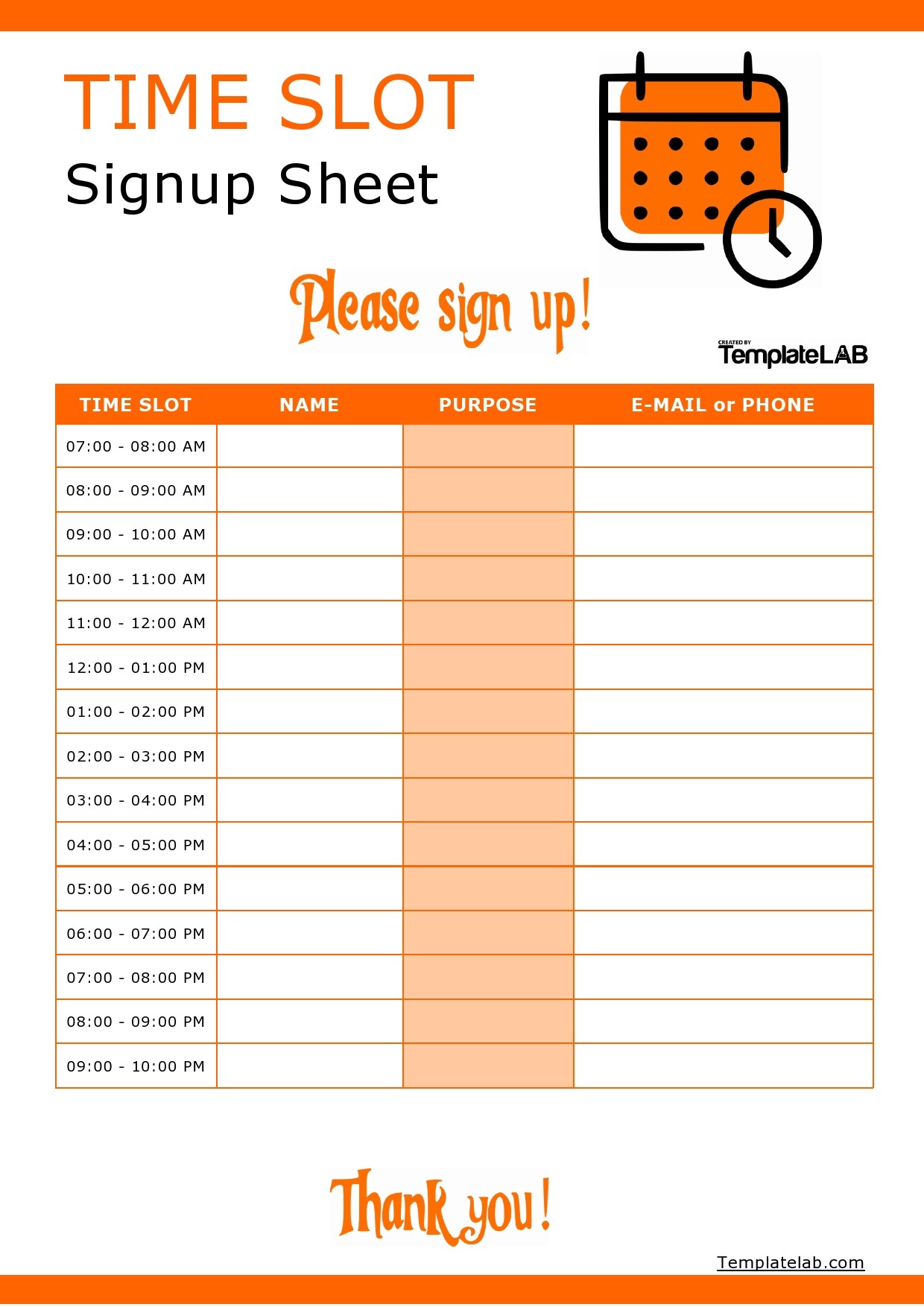 example of time slot sign-up sheet template