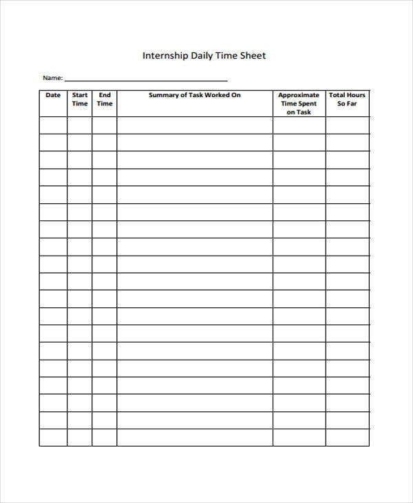 example of timesheet template for internship